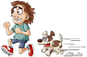 Selbstklebende Fototapeten Kinder Cartoon Man Running from Angry Dog  © GraphicsRF