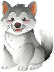 Obraz premium Cute Cartoon Gray Wolf Pup Sitting and Smiling