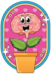 Selbstklebende Fototapeten Kinder Cartoon Brain Flower in Pot with Happy Face  © GraphicsRF