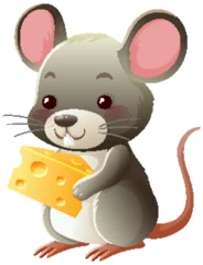Selbstklebende Fototapeten Kinder Cute Cartoon Mouse Holding Cheese Slice Illustration  © GraphicsRF