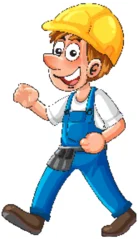 Selbstklebende Fototapeten Kinder Smiling Construction Worker Walking in Blue Overalls  © GraphicsRF