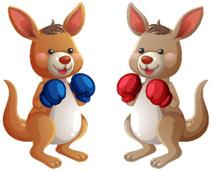 Cartoon Kangaroos Wearing Boxing Gloves Facing Each Other