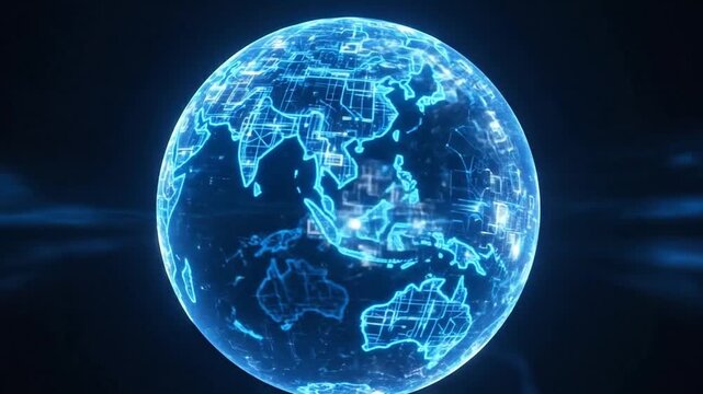 Abstract blue sphere glowing with hypnotic geometric patterns loop.