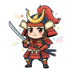 Cute Chubby Chibi Samurai Girl Cartoon Vector