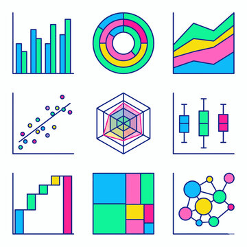 Data Analytics Charts and Graphs Icons Set for Business Statistics and Visualization - data, chart, charts, graph, graphs, statistics, infographic, dashboard