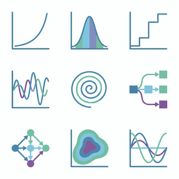 Data Analytics Charts and Graphs Icons Set for Business Statistics and Visualization - data, chart, charts, graph, graphs, statistics, infographic, dashboard
