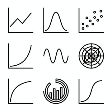 Data Analytics Charts and Graphs Icons Set for Business Statistics and Visualization - data, chart, charts, graph, graphs, statistics, infographic, dashboard