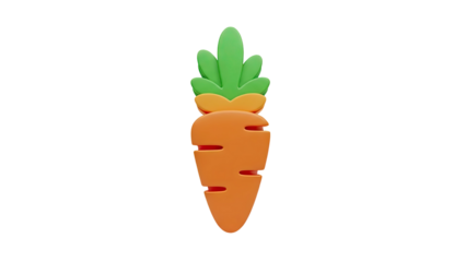 Orange Carrot Icon with Green Leaves 3D Render transparent background