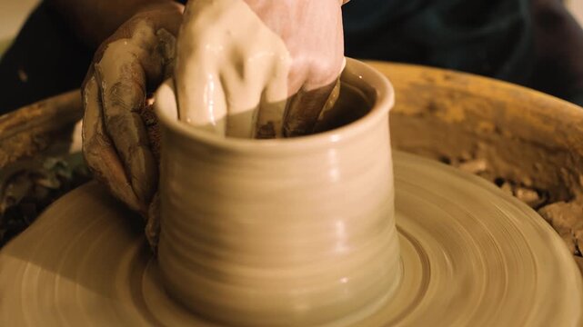 A pot is being given shape and structure