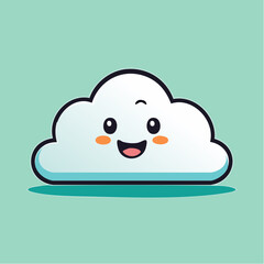 Obraz premium Cartoon cloud with a cute face and a happy expression on a green background.