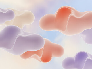 Soft Focus Pastel Colored Shapes with Iridescent Sheen, Abstract Digital Art, Isometric Visuals, Gradient Background