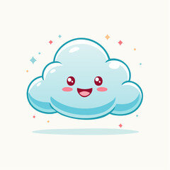 Cute cartoon cloud with a happy face and sparkling stars around it, light blue color.
