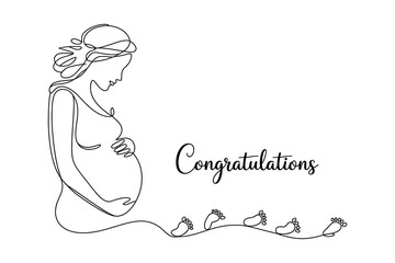 A pregnant woman with a congratulatory message and a minimalist line art design