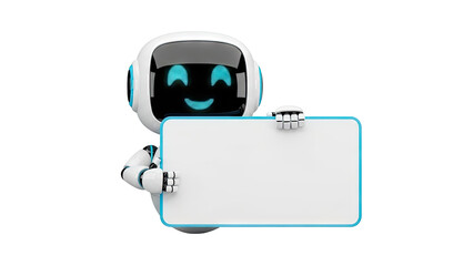 Cute Robot Holding Blank Sign on transparent background