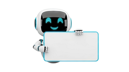 Cute Robot Holding Blank Sign on transparent background