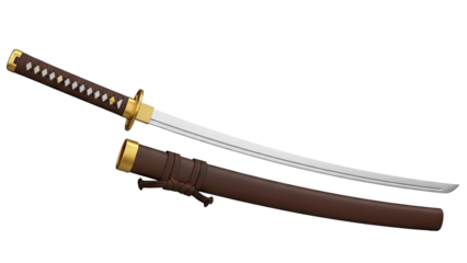 3D Japanese Katana Sword with Scabbard on transparent background