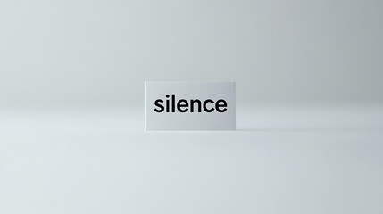 A stark representation of 'silence' on a plain block against a seamless, neutral background, inviting contemplation on the concept of quietude & stillness.