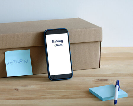 Customer making claim for package return using smartphone