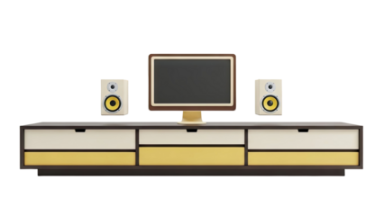 Retro TV and Speakers with Modern Media Console