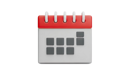 3D Calendar Icon on transparent background