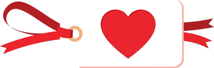 Charming gift tag with red heart and ribbon for Valentine's Day