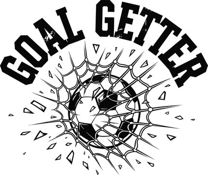 Soccer ball in net goal getter vector illustration for football player and sports achievement