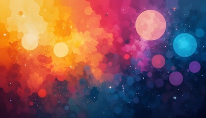 Abstract colorful 70s retro gradient background with grainy texture, soft blur, and groovy flowing shapes