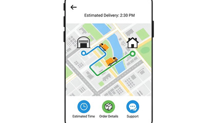 Delivery Route Map on Smartphone Screen Showing Estimated Time