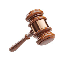 Wooden Judge Gavel with Golden Mallet Head Isolated on Transparent Background