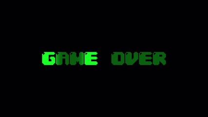 Glowing Green Pixelated "game over" Text Animation Looping Vintage Arcade Retro Screen Effect 4k video animation seamless loop