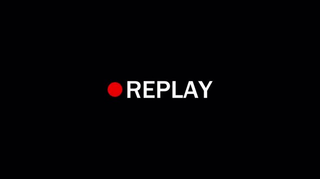 Replay text button animation with alpha channel, Replay icon video for Live Streamers, Action replay sign icon loop animation with transparent background in 4k.