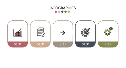 Infographic template with five steps and icons on transparent background for business or workflow