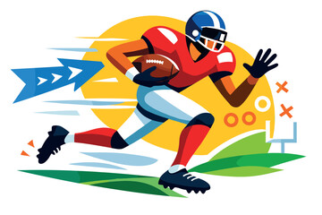 Corporate modern illustration of American football player running forward with ball.
