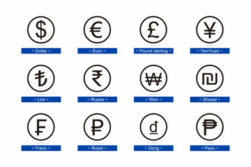 Set of Currency Symbol in Round Background