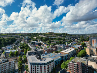 An Aerial Drone Camera View of Swansea City Centre Near Coastal Beach During Sunny Day of July 14th, 2025. Swansea is Most Beautiful, Modern City and county on the south coast of Wales, UK