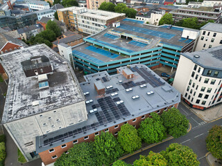 An Aerial Drone Camera View of Swansea City Centre Near Coastal Beach During Sunny Day of July 14th, 2025. Swansea is Most Beautiful, Modern City and county on the south coast of Wales, UK