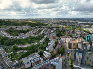 An Aerial Drone Camera View of Swansea City Centre Near Coastal Beach During Sunny Day of July 14th, 2025. Swansea is Most Beautiful, Modern City and county on the south coast of Wales, UK