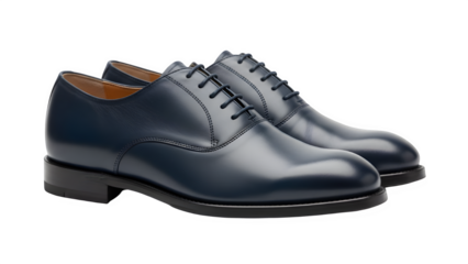 Classic Navy Blue Leather Oxford Dress Shoes for Men Isolated on White Background