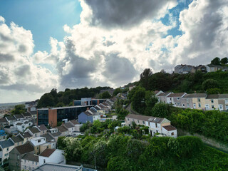 An Aerial Drone Camera View of Swansea City Centre Near Coastal Beach During Sunny Day of July 14th, 2025. Swansea is Most Beautiful, Modern City and county on the south coast of Wales, UK