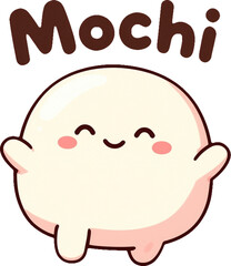 Adorable Mochi cartoon character with a happy smile and pink rosy cheeks.