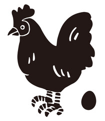 判子風の鶏 ベクターイラスト｜和風スタンプ・酉・日本デザイン素材