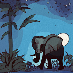 Elephant . Oil paint. Animal illustration. Design for use in graphics.