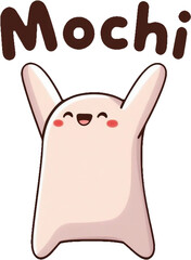 Adorable Mochi cartoon character with a happy smile and pink rosy cheeks.