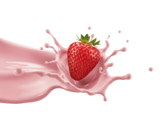 strawberry splash with pink liquid isolated on white background.