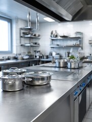 work surface and kitchen equipment in professional kitchen no logos no brands ar 34