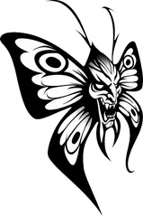 Dark moth demon illustration featuring a menacing face and sharp tribal wings.