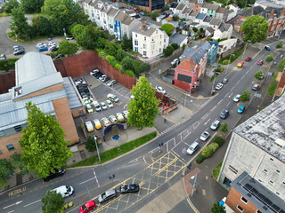 High Angle Drone Camera Footage of Swansea City Centre Near Coastal Beach During Sunny Day of July 14th, 2025. Swansea is Most Beautiful, Modern City and county on the south coast of Wales, UK