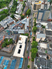 High Angle Drone Camera Footage of Swansea City Centre Near Coastal Beach During Sunny Day of July 14th, 2025. Swansea is Most Beautiful, Modern City and county on the south coast of Wales, UK