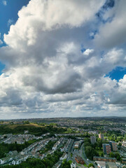 High Angle Drone Camera Footage of Swansea City Centre Near Coastal Beach During Sunny Day of July 14th, 2025. Swansea is Most Beautiful, Modern City and county on the south coast of Wales, UK