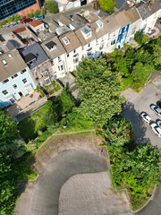 High Angle Drone Camera Footage of Swansea City Centre Near Coastal Beach During Sunny Day of July 14th, 2025. Swansea is Most Beautiful, Modern City and county on the south coast of Wales, UK